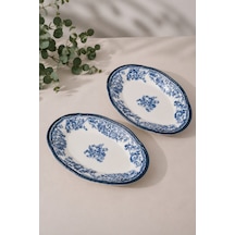 Porser Porselen Velour Navy Fulya Kayık Tabak Seti 26cm 2 Parça Çok Renkli