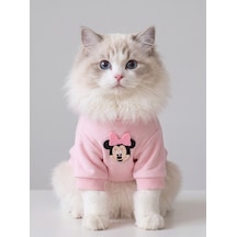 Pinkie Mouse Kedi Tulumu Pembe Kalın Penye Kedi Kıyafeti Sevimli Fare Ve Kurdele Detaylı