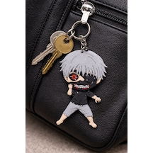Anime Karakter Figürlü Silikon Anahtarlık Gri Saç Maskeli Tasarım Unisex