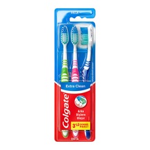 Colgate Extra Clean Dil Temizleyicili Arka Dişlere Uzanan Orta Diş Fırçası 2+1 4'li Avantaj Paketi Beyaz