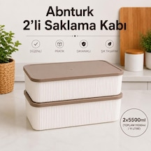 2'li Kapaklı Çizgili Asel Saklama Kabı Seti-sızdırmaz Vakumlu Erzak Ve Gıda Saklama Kabı Krem