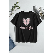 Uyguntarz Unisex Night Kalp Baskılı Tasarım Tshirt Siyah