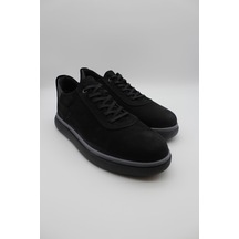 Siyah Hakiki Deri Nubuk Termo Taban Bağcıklı Casual Ayakkabı 1033235116-siyah