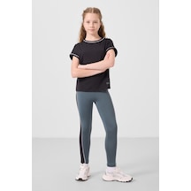 Tommylife Siyah-orman Yeşili O Yaka Yan Şerit Detaylı Standart Fit Performans Kız Çocuk Tayt Takım - 75191 Siyah