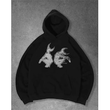 Hunors Sportswear & Company Bloom Century Baskılı Unisex Model Pamuklu Kapüşonlu Sweatshirt SIYAH