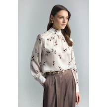 Çiçek Desenli Bluz - Kahve-137272
