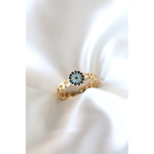 Zirkon Taşlı Nazarlı Altın Kaplama Kadın Yüzük Çok Renkli