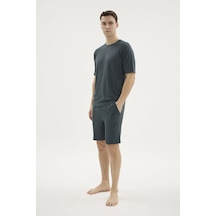 Angbutik Kocabey Şt-26211 O Yaka Şortlu Pijama Takımı Füme