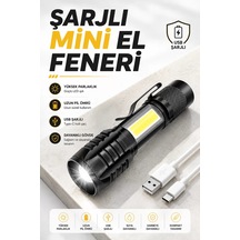 El Feneri Led Usb Şarjlı Zoom Mini Led Işık Acil Durum Feneri Mh-hs6665-5192
