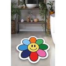 SMILING COLORFUL DAISY ÇAP 140X140 CM Banyo Halısı Banyo Paspası Çok Renkli