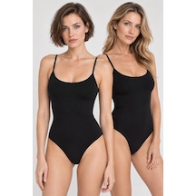 Loule Kadın 2'li %95 Pamuklu İnce Askılı Alttan Kancalı Body Siyah