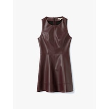 Koton Bisiklet Yaka Kolsuz Suni Deri Mini Elbise Bordo 5sak80178uw Bordo