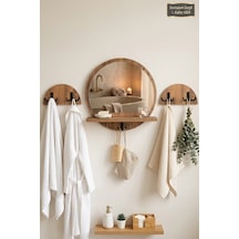 Antik Ahşap Dekoratif 3 Parça Banyo Lavabo Mutfak Aynası Raflı Aynalı Askılık Set Portmanto Oda Duvar Antre Hol Raflı Askılı Ayna Srn-20x Atlantik Çam