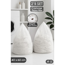 2'li İpli Çamaşır Yıkama Filesi Seti - Koruyucu Çamaşır Yıkama Torbası 40x60 Cm Beyaz