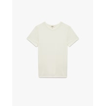 Koton Viskon Kumaş Ribanalı Slim Fit Kısa Kollu Bisiklet Yaka Basic Tişört Ekru 7wak50010ek