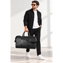 Klasik Vegan Deri Unisex Seyahat Spor Hastane El Ve Omuz Çantası Kabin Boy El Valizi Hostes Bavulu 45x30x28 Cm Siyah