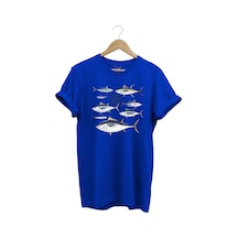 Fishing Balıkçılık Uzunkanat Orkinos Tuna Balığı Baskılı %100 Pamuk Regular Fit Mavi T-shirt Mavi