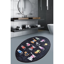 Black Cats Oval Djt 60X90 Cm Banyo Banyo Paspası
