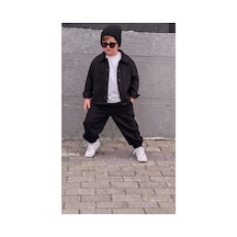 Toikids Erkek Çocuk Gabardin Gömlek Yaka Ceketli Jogger Pantolonlu 2'li Takım Siyah