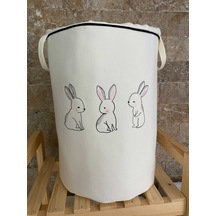 Hs Hometex Tavşan Nakışlı Bez Kirli & Oyuncak Sepeti Krem