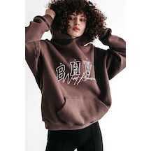 Mad Girls Kahverengi Nakışlı Kapüşonlu Sweatshirt Mg812 Kahverengi Mad Girls Kahverengi Nakışlı Kapüşonlu Sweatshirt Mg812 Kahverengi