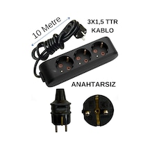 Avarson 3'lü Üçlü Priz Topraklı Kablolu Siyah 3x1,5 Ttr 10 On Metre
