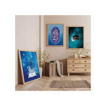 Ahşap Çerçeveli Pastel Tepeler Üçlü Ahşap Tablo Seti