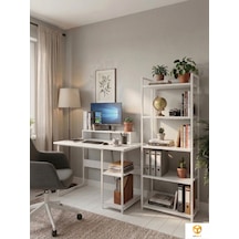 Vien 2 Raflı Çalışma Masası 5 Raflı Kitaplık Monitör Yükseltici Set Kitaplıklı Ofis Masası Beyaz Beyaz - Beyaz Vien 2 Raflı Çalışma Masası 5 Raflı Kitaplık Monitör Yükseltici Set Kitaplıklı Ofis Masası Beyaz Beyaz - Beyaz