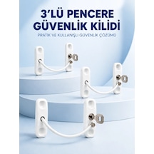 3 Adet Pencere Güvenlik Kilidi Esnek Bağlantılı Anahtarlı Koruma Seti Beyaz