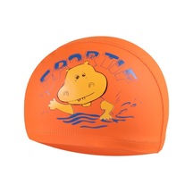 Çocuk Karikatür Hippo Desen Pu Kaplamalı Su Geçirmez Yüzme Şapkası, Desen Rastgele Teslimat Turuncu