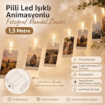 Led Işıklı Fotoğraf Asma Mandalları Pilli Animasyonlu 10 lu 1,5 Metre Zincir Dekoratif Aydınlatma