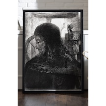 Shadow Gaze Siyah Ahşap Çerçeveli Poster, Dekoratif Soyut Monokrom Duvar Tablosu