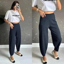 Efnaz Style Kadın Krep Kumaş Balon Pantolon Lacivert