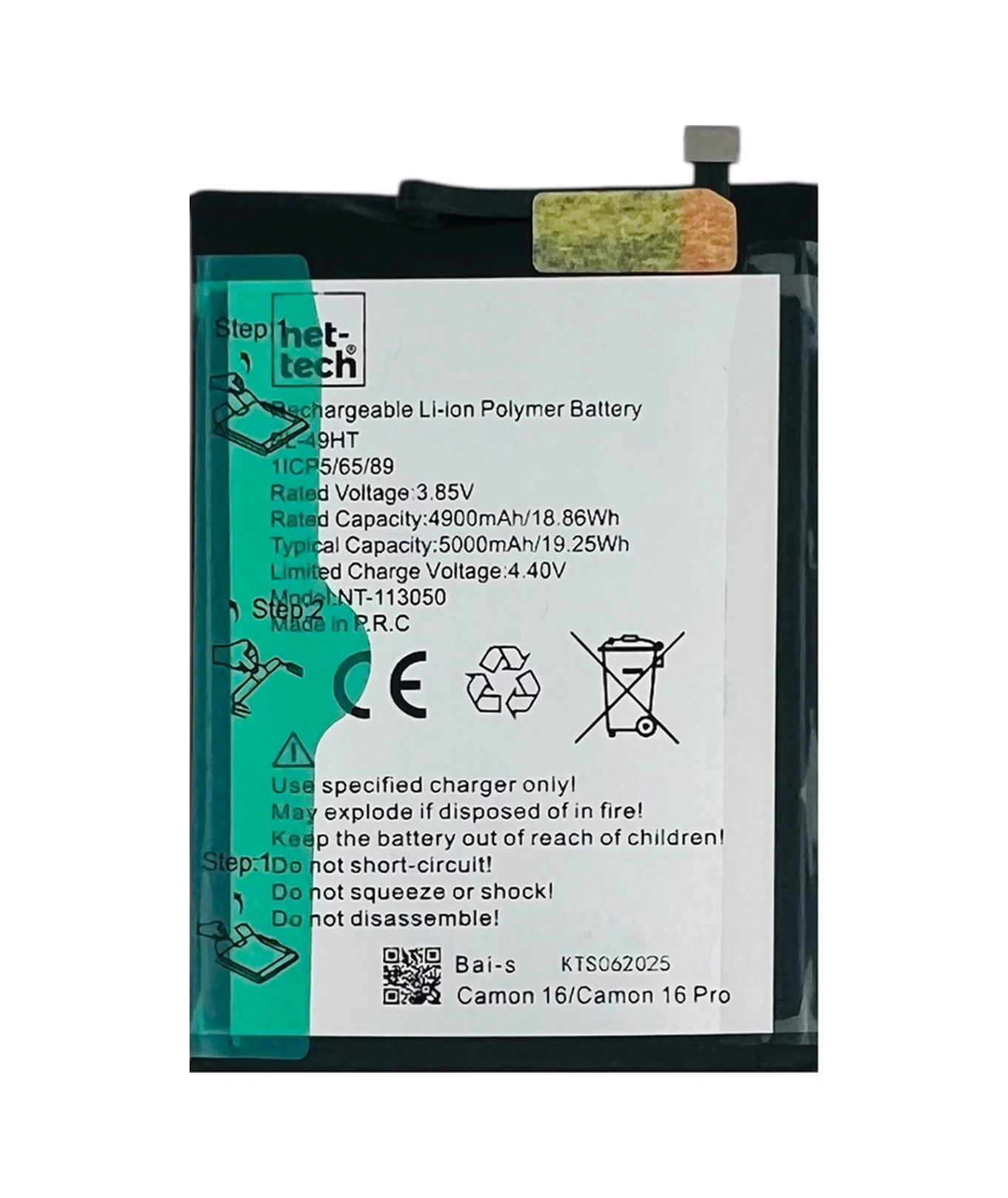 Teknonet Tecno Camon 16 Uyumlu Nettech Bl-49ht 5000 Mah Batarya - Siyah