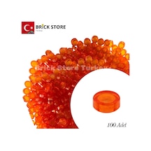 Yedek Parçalar: 100 Adet 1x1 Tile Round Yuvarlak Fayans Parçası, Şeffaf Turuncu Renk Trans Orange