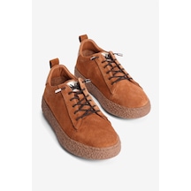 Mubiano Kadın Hakiki Süet Sneaker Lastik Bağcıklı Krep Taban Roan Taba