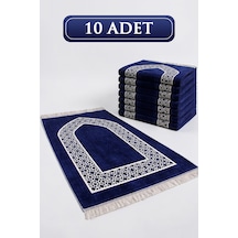 10 Adet Mihraplı Kadife Seccade Seti - Dağıtmalık, Mevlüt, Hac Umre Hediyelik - Lacivert