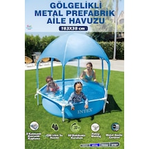 Intex Büyük Boy Gölgelikli Prefabrik Aile Havuzu 183x38 Dayanıklı Çerçeveli Bahçe Havuz