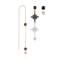 Gümüş Rose Onix Taşlı Kutup Yıldızı Kombin Üçlü Küpe Seti N11.48094