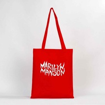 Marilyn Manson Iconic Text Kırmızı Gabardin Bez Çanta