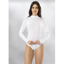 Kota 6181 Kadın Yarım Boğazlı Uzun Kol Çıtçıtlı Body 3 Adet beyaz