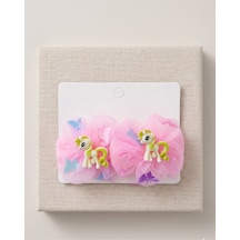 2'li Set Kız Çocuk Tül Fiyonklu Kelebek Detaylı Unicorn Ve Pony Figürlü Lastik Toka Pembe
