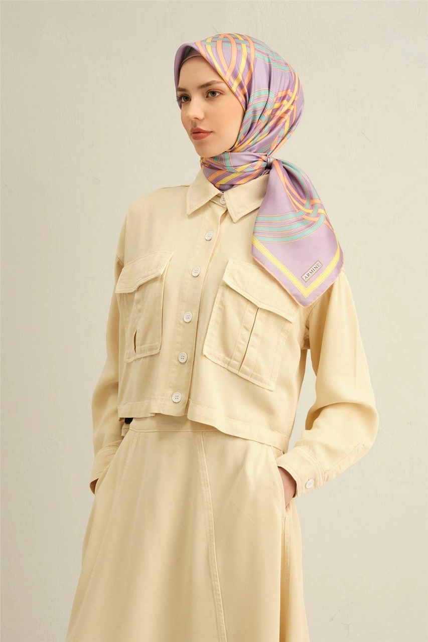 Armine Klasik Desenli Saf İpek Twill Eşarp 9333d 51 Mor
