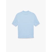 Koton Regular Fit Kısa Kollu Dik Yaka Triko Kazak Mavi 6wak90021ht Mavi