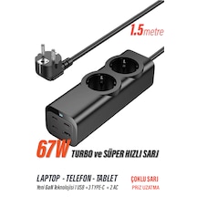 Priz + 45w Süper Hızlı - 67w Turbo Hızlı Priz Çoklayıcı Uzatma Kablosu 1.5 Metre 1,5 m