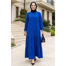 Hb Harma Time Butik Kadın Ayrobin Kolu Ribanalı Uzun Mavi Tesettür Elbise Mavi Mavi