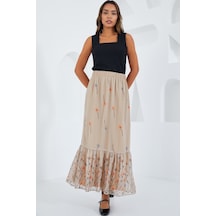 Kadın Krem Desenli Şifon Etek 8010 8010bgd19-033-14945 001