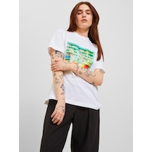 Jjxx Sıfır Yaka Regular Fit Baskılı Beyaz Kadın T-shirt 12241326 001