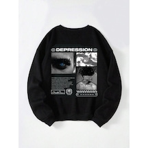 Depression Baskılı Oversize Sweatshirt Siyah