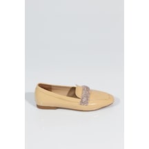 Dgn 5000 Kadin Silver Taş Tokali Loafer Nude Kırışık Rugan